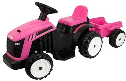 ATOM 6V Electric Ride on Tractor with Trailer – Pink | Battery Powered Kids Tractor | 40 Minute Run Time | Detachable Trailer | Farm Toy for Toddlers & Children Aged 2+