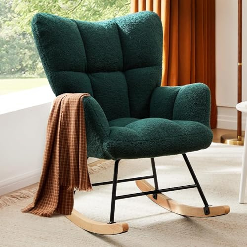 Salutmeuble Silla Mecedora, Moderna Mecedora con Bolsillo Lateral, Asiento Acolchado con Respaldo Alto, Silla Auxiliar para Sala de Estar, habitación de niños, Dormitorio (Verde)