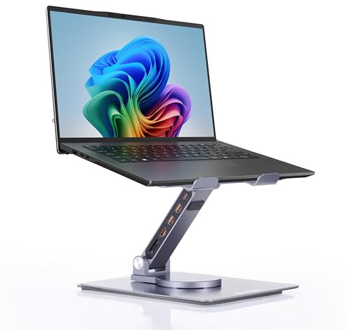 Griffin Rotator Laptop Stand with 6-in-1 USB HUB, 360° Rotating Computer Stand, USB C Docking Station & Multiport Adapter for Desk Setup