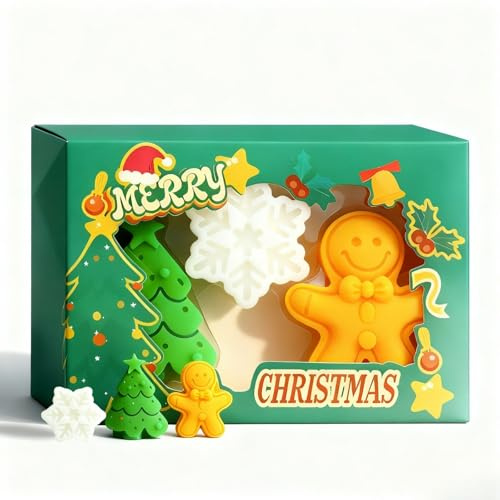 Weihnachtsseife Handmade Geschenkset 3 Stück, Weihnachtsgeschenke mit Weihnachtsbaum-, Schneeflocken- und Lebkuchenmann-Förmige Seife, Seife Stück für Weihnachten Dekoration, Duschseife Reinigt Sanft
