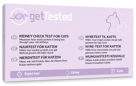 getTested Test rénal pour chats, kit d'analyse d'urine à domicile de 10 minutes, bandelettes de test UPC pour détection précoce de l'IRC, protéinurie et surveillance de la santé rénale