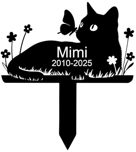 Wondramble Grabstein Katze für Draußen,grabschmuck Katze wetterfest,gartenstecker,gedenktafel,Edelstahl grabstecker personalisiert