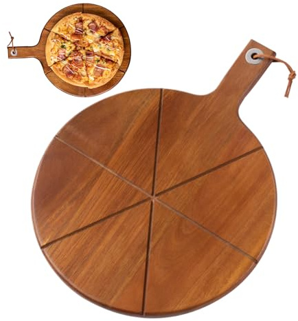 Kustimantu Planche à découper pour pizza avec 6 fentes et manche | Planche à découper en bois pour pizza | Pour accessoires de four, cuisine, maison, fête, charcuterie, viande, et préparation des