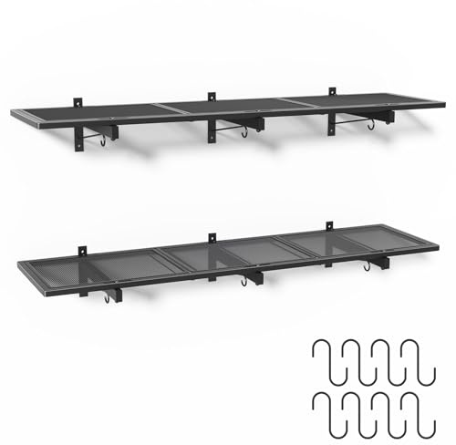 Mogbhw 2 Pack Garage Wall Shelving, 1x3.85ft Heavy Duty Garage Shelving Wall Mounted 320 lbs Load Capacity, Black Garage Storage Shelves Floating Shelves for Basement, Shop, Shed