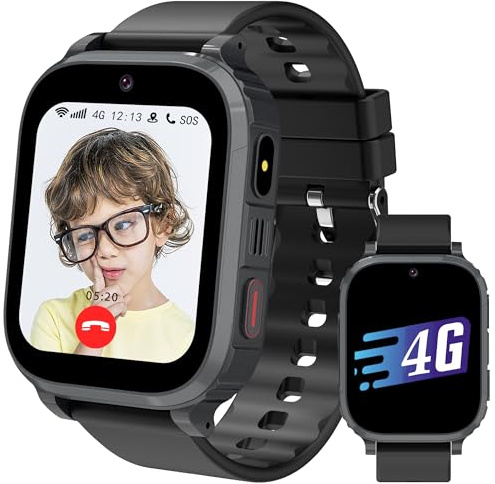 Kids Smart Watch Boys Girls, 4G Smart Watch for Kids Watch with Video Call GPS SOS Voice Chat Games School Mode Alarm Clock, KidsGPS Tracker Watch Phone Birthday Toy Gifts for 4-12 Years Old (Black)