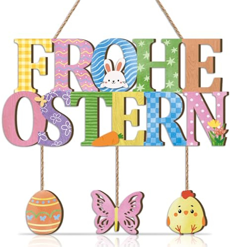 ANHUIB Frohe Ostern Ostereier Dekorations Türschild Happy Easter Haustürdeko Willkommen Türkranz Frühling Ostern Türdeko Haustür Ostereier Herzlich Willkommen Schild für Haustür Zuhause Garten Außen