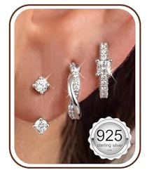 Roheafer 3–4 par 925 sterling silver örhängen set för kvinnor 18K förgyllda Stud Huggie örhängen set för flera piercing, allergivänliga små silverhoop örhängen stack för känsliga örhängen