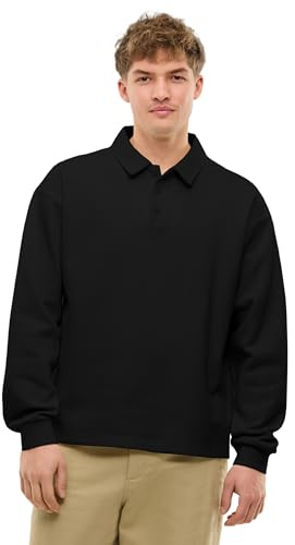 Johnny Urban Polo Hombre y Mujer Negro - Brandon - Polo de Manga Larga - Long Sleeve Tshirt - Algodón y Poliéster - Jersey Oversize Unisex - Tejido Grueso