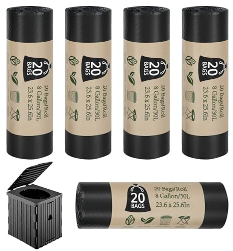 100 sacchetti di ricambio per WC, 8 galloni, 30 litri, sacchetti igienici da campeggio, ispessiti, compostabili, biodegradabili, sacchetti per rifiuti alimentari, per WC portatile, viaggi in auto