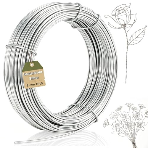 Hantverkstråd 2 mm, 30 m tråd för pyssel, mjuk aluminiumtråd, smyckestråd, rostfri bindningstråd modelleringstråd gör-det-själv-skulpturer, aluminiumtråd för smycken bonsai träd hantverk, silver
