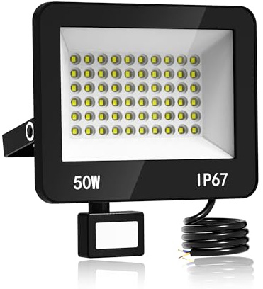 HAPYLUMI Focos LED Exterior con Sensor de Movimiento - 50W 5000LM Proyector LED Exterior 6500K Bianco Frío, Floodlight Iluminación IP67 para Casa, Garaje, Patio, Camino, Jardín