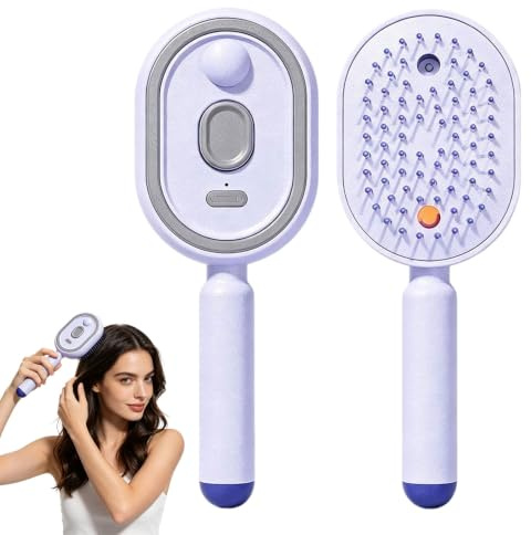 Peigne de Massage Électrique à Coussin d'Air avec Spray et Lumière Rouge, Brosse Vapeur Cheveux, Coiffage Lissant pour Cheveux Secs ou Mouillés avec Brume Fine
