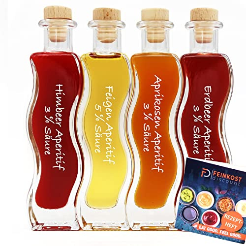Premium Geschenkset & Probierset | 4 x 100ml Essig | Erdbeer Aperitif - Aprikosen Aperitif - Feigen Essig - Himbeer Aperitif