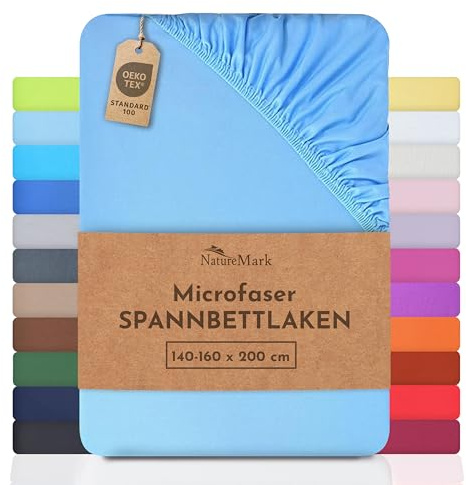 NatureMark - Mikrofaser SPANNBETTLAKEN zum Sparpreis! viele Größen und Farben Markenware (140x200-160x200 cm, hell blau)