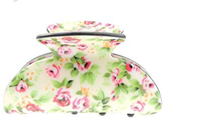 Ladies Floral English Garden Print 6cm Mini Hair Claw Clamp Clip Roses (Cream)