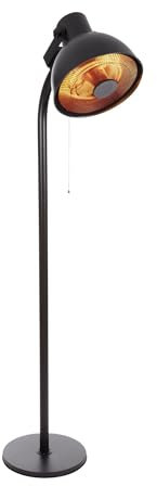 Perel Riscaldatore da terrazza 2000W carbonio, da pavimento con base e cordicella, 3 livelli di calore, IP34 impermeabile con protezione antiribaltamento, riscaldatore esterno nero retrò