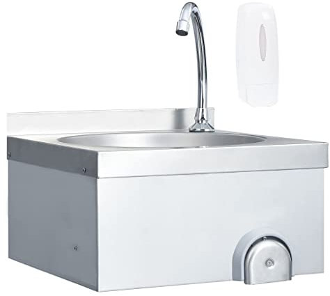 vidaXL Gastro Handwaschbecken mit Wasserhahn Wandmontage Spülbecken Küchenspüle Spüle Gastrobecken Edelstahlspüle Waschtisch Edelstahl