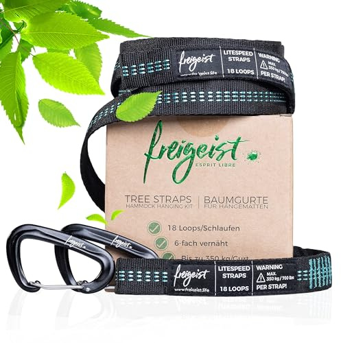 freigeist® Hängematte Befestigung | kinderleichte Hängematten Aufhängung | All Inclusive 2 Hängematte Gurte + 2 Karabiner + Transportbeutel