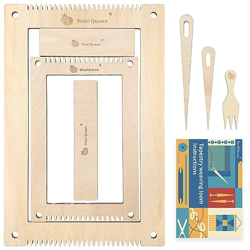 Wool Queen Rectangle Weaving Loom Kit 5.3''x7.8'',7.9''x11.8'' 2 Set with Weaving Needles Suit for Kids, Beginners and Weaving Lovers
