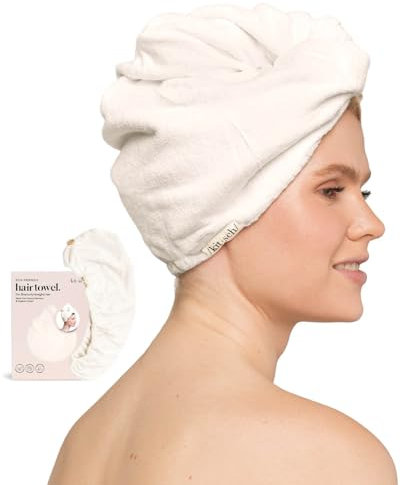 Kitsch Microfiber Hair Towel Wrap for Women - Microfiber Towel, Super Absorbent, Quick Dry, Anti-Frizz - for Long and Short Hairs, Turbans for Women, Hair Wrap - White Ivory