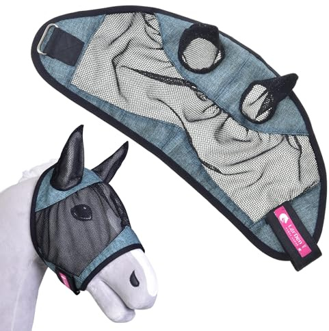 LarDen Hobby Horse Zubehör - Fliegenmaske Deluxe Türkis M | HANDGEFERTIGTE Fliegenschutzmaske für Steckenpferd & Hobby Horsing | Spielzeug | Passend zu Halfter & Trense|Pferd zum Reiten für Kinder