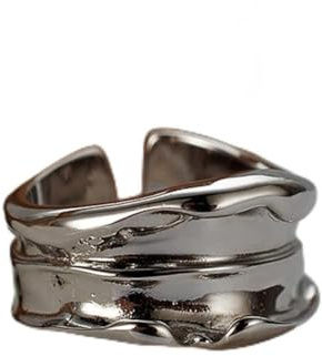 NDYD S925 Sterling Silber Handgemachter Breiter Konvexer Bandring, Handgemachter Gold Gefüllter Gehämmerter Ring, Einfacher Klassischer Minimalistischer Daumenring, Geschenk Für Sie,Silber