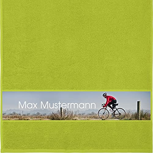 Manutextur Handtuch mit Namen - personalisiert - Motiv Radsport 5 - viele Farben & Motive - Dusch-Handtuch - hellgrün - Größe 50x100 cm - persönliches Geschenk mit Wunsch-Motiv und Wunsch-Name