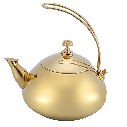 Tyenaza Edelstahl Gold Teekanne mit Infuser Lose Teeblätter Edelstahl Wasserkocher Filterset Wärmer Teekessel für Herd Induktion(Gold)