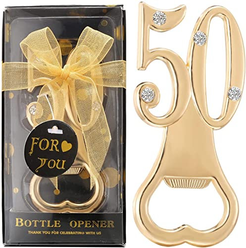 Confezione da 36 apribottiglie per 50° compleanno, per bomboniere, anniversari di matrimonio, souvenir, regali e decorazioni da tavola, con confezione regalo individuale
