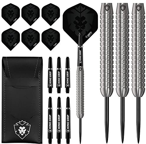 KOTO - Kingcontrol 90% Darts 24 G, Schwarz, Dartpfeile, Darts Set inkl. 3 Barrels,Flights + Shafts & Dartwallet, Fester Ringgrip