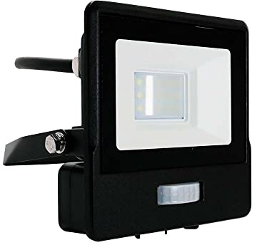 V-TAC Outdoor LED Floodlight with Samsung Chip 10W with PIR Sensor Black Waterproof with 1 m Cable, Natural White Light