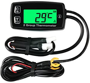 NInE-ROnG Thermomètre de moteur à double écran LCD numérique Jauge de température Thermomètre de moto Alerte de température pour camion à benne basculante Scooter Moteur hors-bord Marine Motoneige