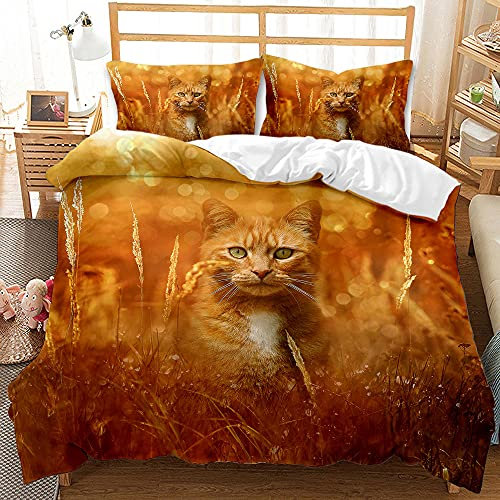 ESAAH Niedliche Katze Und Hund Bettwaren-Sets, Mikrofaser-Bettbezug-Sets 3-teilig,Bettbezug Und Kissenbezug, Bettwaren-Sets Kinder (A7,200x200cm+75x50cmx2)