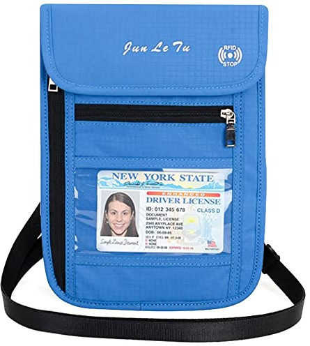 Tyuodna Brustbeutel mit Sichtfenster,Reisepass Tasche mit RFID,Reisedokumententasche für Herren und Damen,Reiseunterlagen Organizer für Bargeld, Karten, Schlüssel und Reisepass(blau)