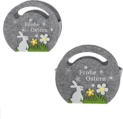 2 Stück Osterkorb Filz Frohe Ostern Osternest Osterkörbchen Hase mit Blumen Ostergeschenk