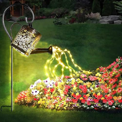 Solar Gießkanne mit Lichterkette Gartendeko für draußen,LED wasserdichte Solar String Lichter, Metall Vintage Märchen Lichter, Solar Laterne für draußen für Rasen Yard Pfad (mit Schäferhaken)