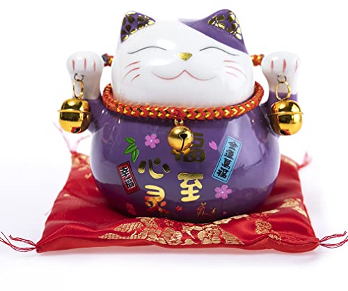 lachineuse - Katze Maneki Neko – japanische Glücks-Spardose – Traditionen aus Asien – Colori Mauve – Porzellan – Dekorative und Geschenkidee Japan Asien – Vermögen, Glück und Glück