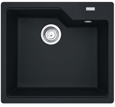 FRANKE Fregadero Urban UBG 610-56 en negro mate con mando a distancia excéntrica, botón giratorio de acero inoxidable/medida de corte 540 x 480 mm R15 / Fregadero de granito