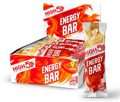 HIGH5 Energy Bars for Running & Cycling, with Real Fruits, Caramel, 12x55g | High carb vegan oat bars. Healthy snack for adults. Snack bars multipack for training and racing.