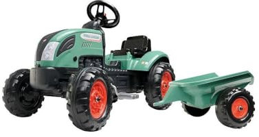 FALK Traktor mit Pedalen Farm Lander mit Anhängern, ab 2 Jahren, 50% recycelter Kunststoff, Lenkrad mit Hupe - 2054L, 2054L, Dunkelgrün - 2054L