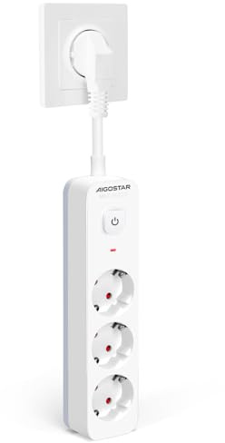 Aigostar Regleta Enchufe, Alargador Enchufe de 3 Tomas, Enchufe Multiple Regleta con Interruptor, Blanco