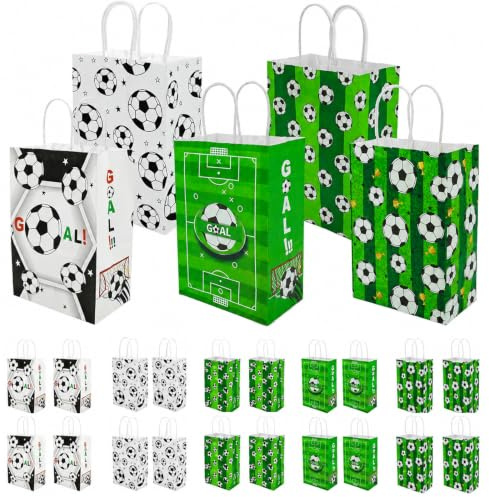 20STK Fußball Papiertüten Tüten Geschenkpapier Fussball Mitgebsel Jungen | 5 Muster Geschenkpapier Fussball Geburtstag Fußball Party Taschen Geschenktüten Kindergeburtstag Tüten Süßigkeitstüten