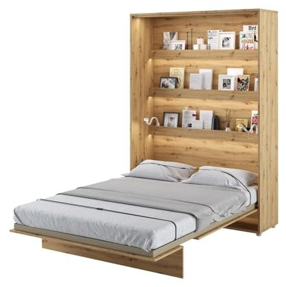 Homlando Lenart Schrankbett, Vertikal 140x200 cm, Schrankbett Klappbett, Murphy Bed Schrank mit integriertem Klappbett, Wandbett mit Lattenrost BC01 (Artisan Eiche)