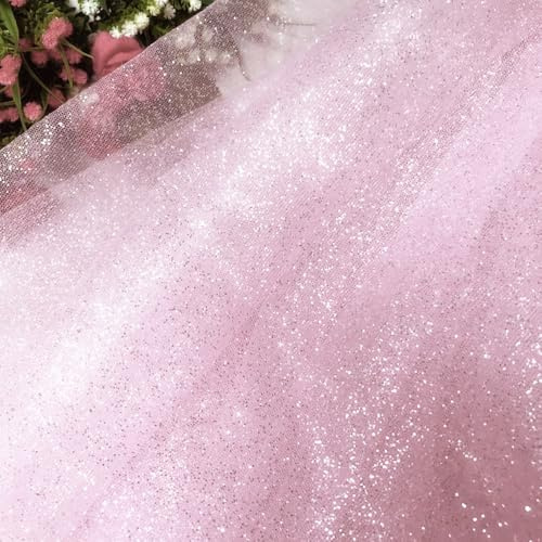 90cm x 150cm Tüllstoff Mash Stoffe Netzstoff zum Nähen,Bling Funkeln Glitzer Tüll Stoffe Dekostoff für DIY Basteln Bekleidung Tüllrock Hochzeitskleid Schleier Tischdecken Hochzeit Party Deko,Rosa
