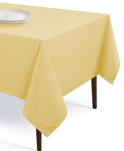 Softopia Cotton Table Cloth 100% Cotton 52 x 70 Inch Decorative Tablecover Washable Rectangle Tablecloths for Gifts, Dining, BBQ, Buffet Parties & Wedding - Pale Yellow