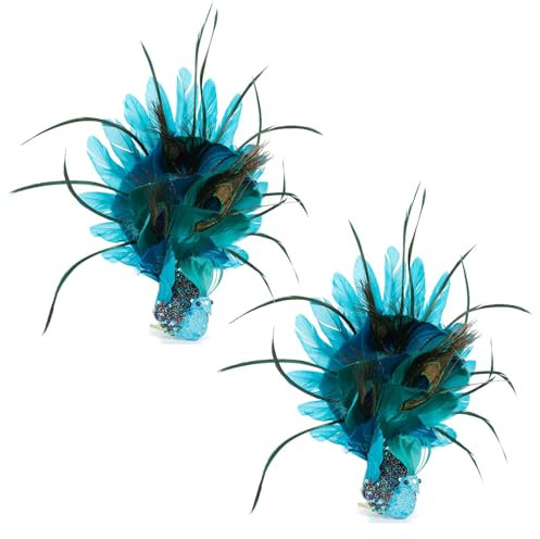 2 Stück Simulierte Feder-Pfau-Weihnachtsornamente, Exquisite Pfau-Dekorationen für Weihnachtsbäume, Feiertagstafelaufsätze, Weihnachtsschmuck(#1)