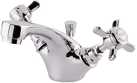 Balterley Bathroom Sink Taps, Mono Basin Mixer Tap, Dual Cross Handles Temperature Control Bathroom Tap, Traditional Spout Monobloc Basin Taps for Cloakroom - 50 x 155 x 105mm (Chrome)