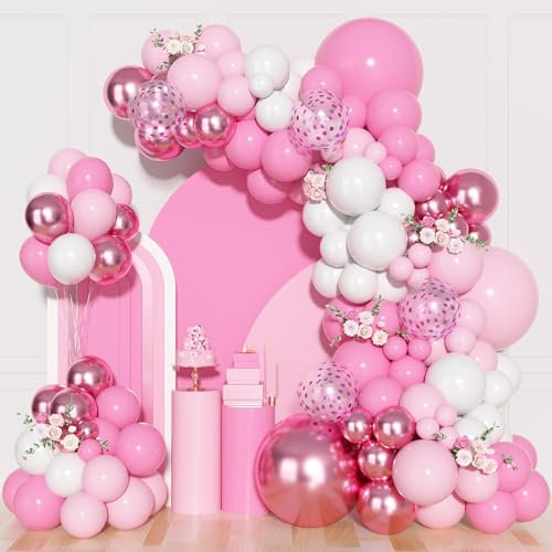 130 Pezzi Palloncini Rosa,18 5 Pollici Kit Arco Palloncini, Palloncino Rosa Caldo per Decorazioni di Feste di Compleanno, Matrimoni e Battesimi