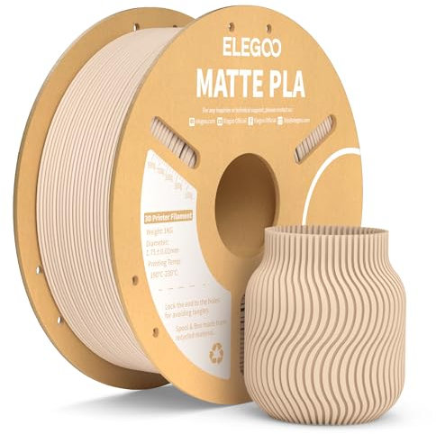 ELEGOO Matte PLA Filament Matte Beige 1KG, 1.75mm 3D Drucker Filament Maßgenauigkeit +/- 0.02mm, 1kg Kartonspule (2.2lbs) für die Meisten 3D Printer