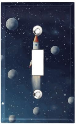 Rocket in Space 1-Gang Light Switch Cover Wall Plates Single Toggle Switch Plate Decorative Metal Wall Plate For Kitchen Farmhouse Bedroom Bathroom Art Decor